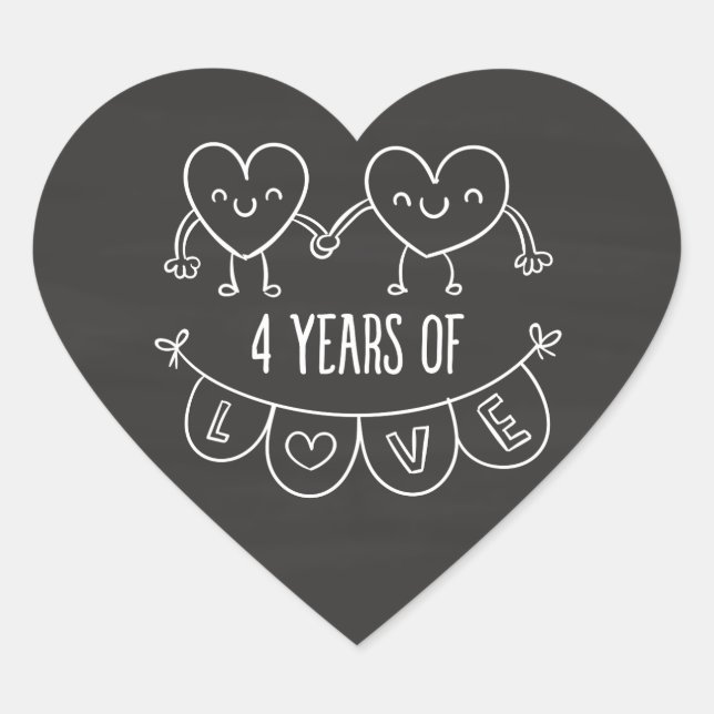 Sticker Cœur Coeurs de la Chalk de 4e anniversaire (Devant)