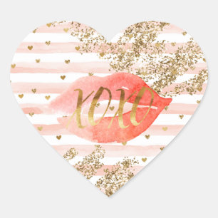 Sticker Cœur Coeurs d'or rose pâle Lèvres de Parties scintillan