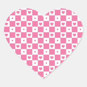 Sticker Cœur Coeurs rose mignon Fille rose Motif Checker blanc