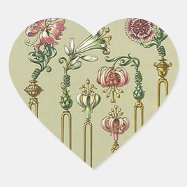 Sticker Cœur Coiffure Art nouveau floral seder de bijoux victor (Devant)