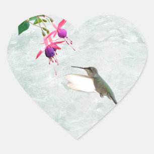 Sticker Cœur Colibri et Fuschia