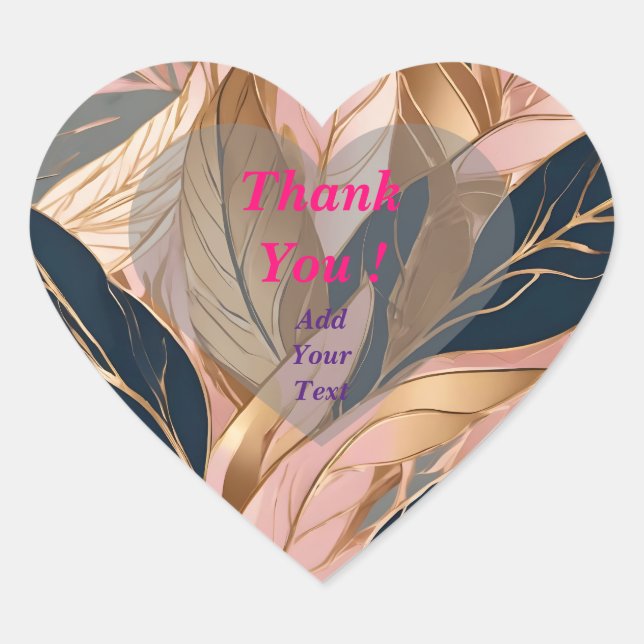 Sticker Cœur Collection de feuilles modernes Boho rose doré (Devant)