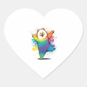 Sticker Cœur Coloré Kawaii Dancing Chow Chow