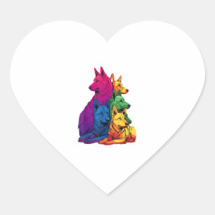 Sticker Cœur Colorée LGBT Pride Allemand Berger Chien Pile