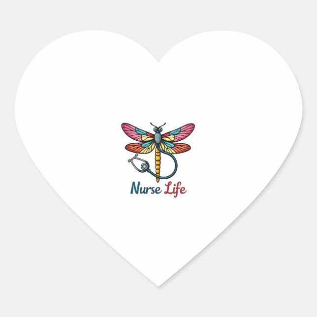 Sticker Cœur Colorful dragonfly Nurse life T-Shirt (1) (Devant)