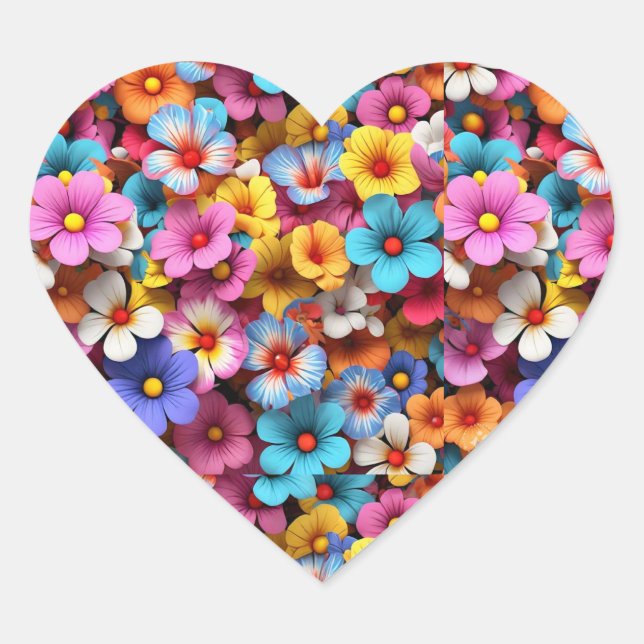 Sticker Cœur Colorful Pretty Flowers Motif-20240 (Devant)