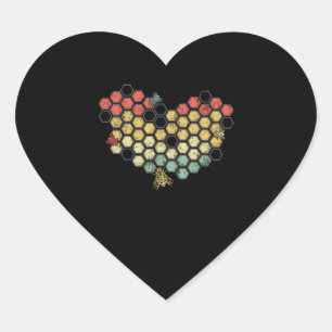 Sticker Cœur Combe De Miel Coloré Au Coeur Avec Des Abeilles Mi