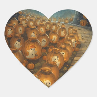 Sticker Cœur Compagnons au Clair de Lune – Nuit d'Halloween