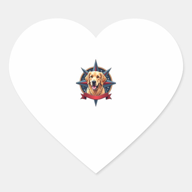 Sticker Cœur Compas étoilé patriotique du Golden Retriever Tee  (Devant)