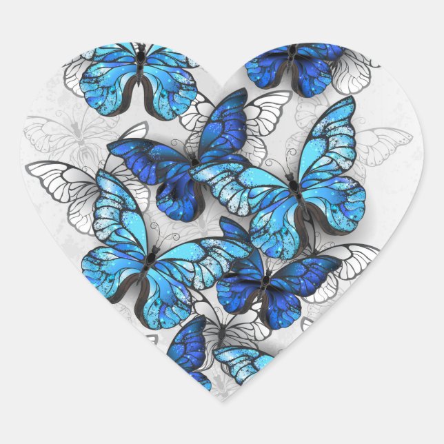 Sticker Cœur Composition des White and Blue Butterflies (Devant)
