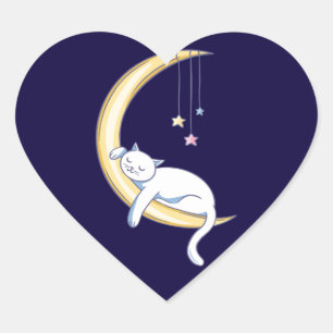 Sticker Cœur Conception de chat blanc dormant