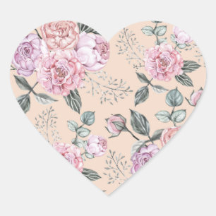 Sticker Cœur Conception de Rose Vintage rose