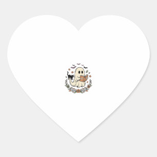 Sticker Cœur Conception de vecteur floral Halloween Chat fantôm