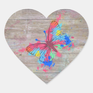 Sticker Cœur Cool mignon aquarelles éclaboussures papillon vint
