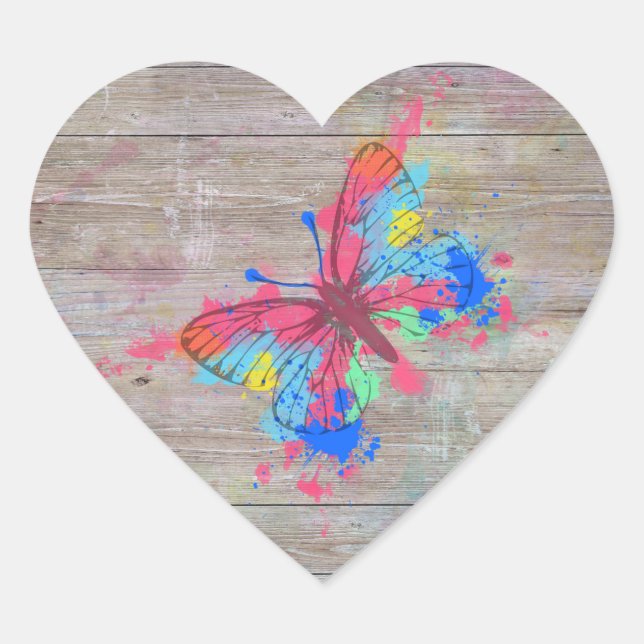 Sticker Cœur Cool mignon aquarelles éclaboussures papillon vint (Devant)