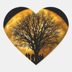 Sticker Cœur Cool Pleine Récolte Lune Arbre Silhouette Cadeaux