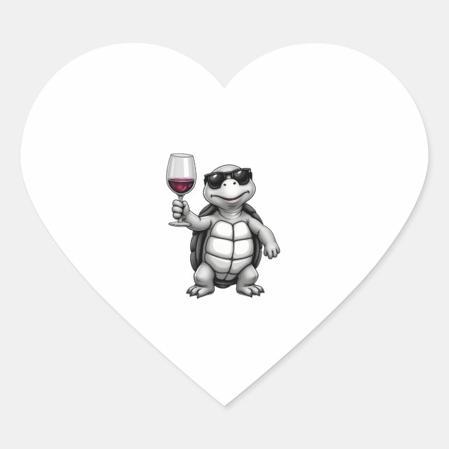 Sticker Cœur cool turtle drinking red wine art print_1 (1) (Devant)