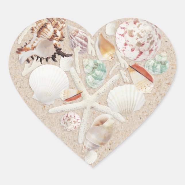 Sticker Cœur Coquillages & Starfish sur la plage Mariage (Devant)