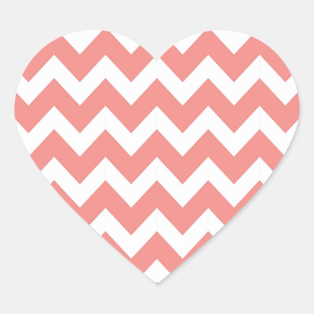 Sticker Cœur Corail et blanc Chevron (Devant)