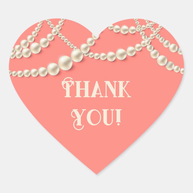 Sticker Cœur Corail et Perles Cœur Personnalisé Merci (Devant)