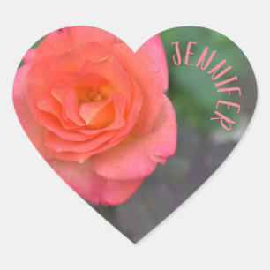 Sticker Cœur Corail rose personnalisé Rose Fleur Jardin Floral