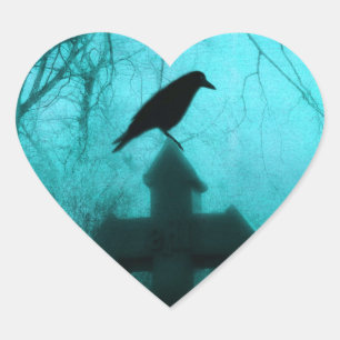 Sticker Cœur Corbeau bleu nuit