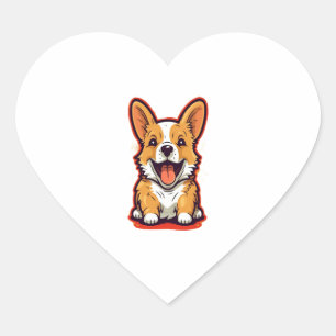 Sticker Cœur Corgi joyeux et mignon - Conception adorable pour
