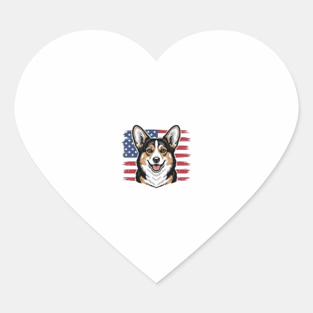 Sticker Cœur Corgi Patriotique Drapeau Américain Design Vectori (Devant)