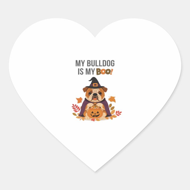 Sticker Cœur Costume d'Halloween Bulldog Mon Bulldog est Mon Bo (Devant)