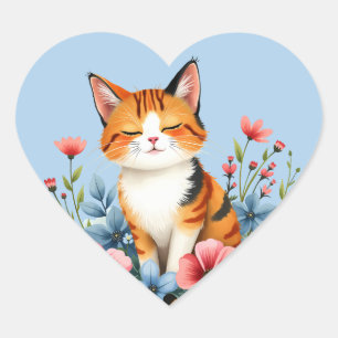Sticker Cœur Cottagecore Floral Chat Serene Feline Botanique