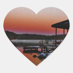 Sticker Cœur Coucher de soleil sur le quai du lac Arrowhead