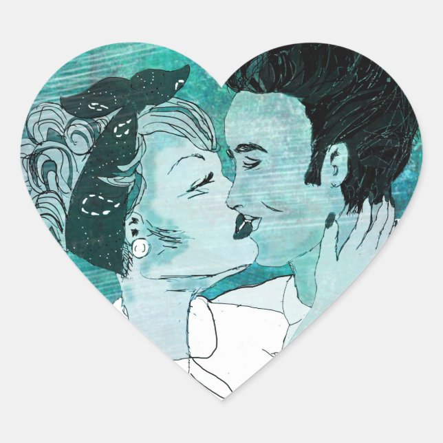 Sticker Cœur Couple de baiser rétro (Devant)