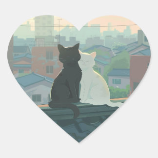 Sticker Cœur Couple de chats