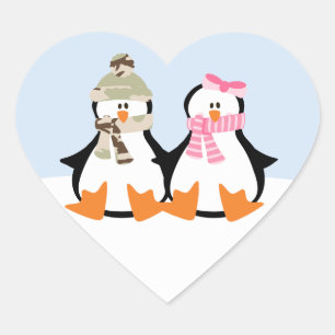 Sticker Cœur Couple de pingouin militaire
