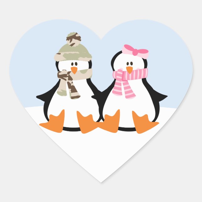 Sticker Cœur Couple de pingouin militaire (Devant)