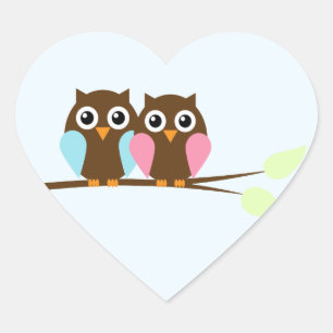 Sticker Cœur Couple d'hibou sur une branche