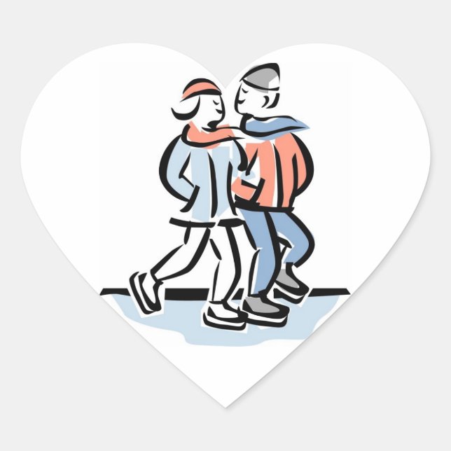 Sticker Cœur Couple patinage dans les coeurs de mariage hiverna (Devant)
