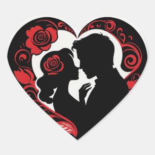 Sticker Cœur Couple romantique à l'intérieur d'un cadre en form