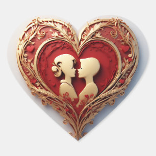 Sticker Cœur Couple s'étreignant à l'intérieur d'un grand cœur