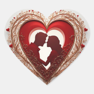 Sticker Cœur Couple s'étreignant à l'intérieur d'un grand cœur