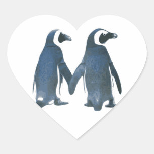 Sticker Cœur Couples de pingouin tenant des mains