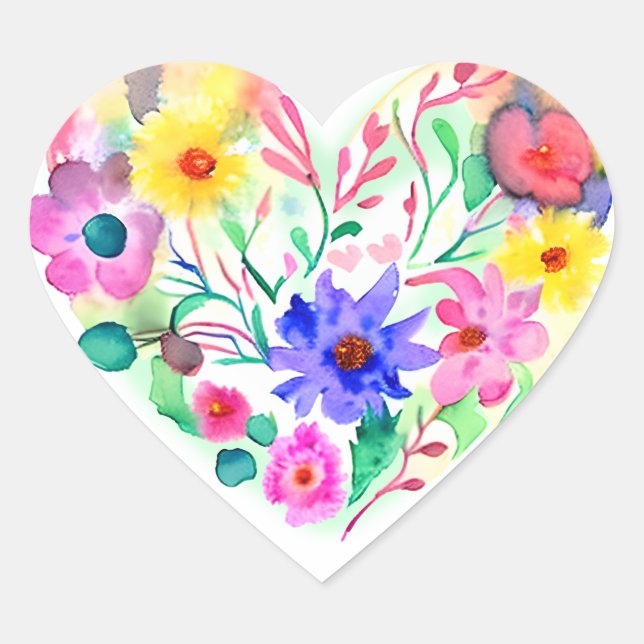 Sticker Cœur Couronne de coeur florale | Aquarelle Pastel Jaune (Devant)