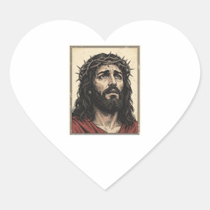 Sticker Cœur Couronne d'épines vintage portrait religieux art v