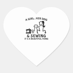 Sticker Cœur Couture Une Fille Son Chien & Coudre