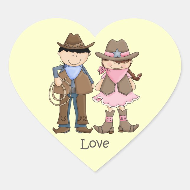 Sticker Cœur Cowgirl and Cowboy Couple in Love (Devant)