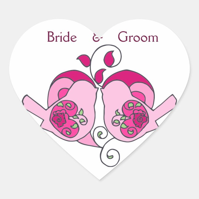 Sticker Cœur Cranberry, Rose Personnalisé Oiseau Floral Mariage (Devant)
