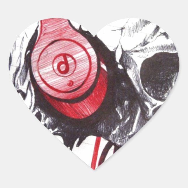 Sticker Cœur Crâne avec conception casque (Devant)