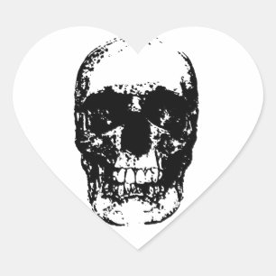Sticker Cœur Crâne d'art pop noir et blanc