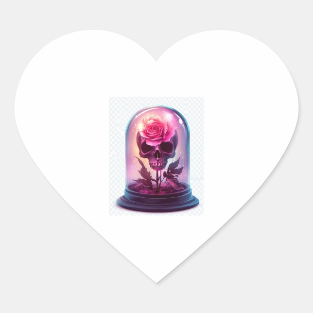 Sticker Cœur Crâne en verre Rose (Devant)