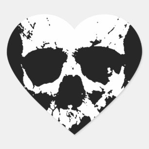Sticker Cœur Crâne noir et blanc